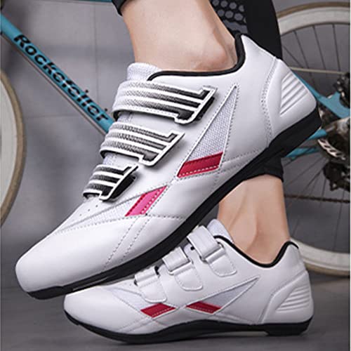 SDEQA Women Men Cycling Shoes Road Bike Riding Shoes Indoor Outdoor Compatible with Peloton Bike with Look Delta Cleats Pre-Installed Clip in Pedal,White,6