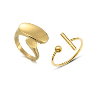 Chunky Dome Ring Stainless Steel Statement Rings for Women Teen Girls Irregular Geometric Rings Titanium Stackable Rings Adjustable Knuckle Midi Rings Set Open Finger Rings Aesthetic Jewelry (Gold)