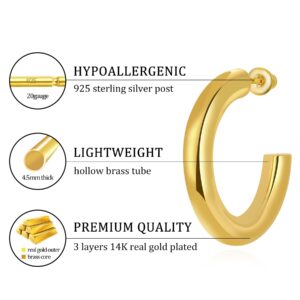 UnicoRing Chunky Gold Hoop Earrings for Women Thick Large 14K Real Gold Plated Thick Large Hoops Hypoallergenic trendy Jewelry (30mm)