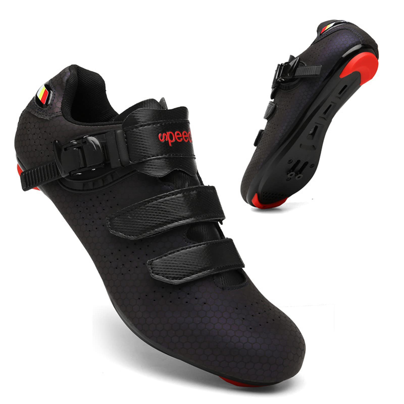 SDEQA Cycling Shoes for Men Women Road SPD Bike Cycling Shoes Indoor Outdoor with Look Delta Cleats Pre-Installed Clip in Pedal with Delta Cleats,Black,11.5