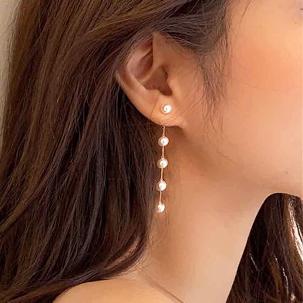 Long Tassel Dangle Pearl Earrings for women Bohemia Pearl Drop Earrings Gold Vintage Pearl Tassel Earrings Wedding Pearl Earrings jewelry for Women