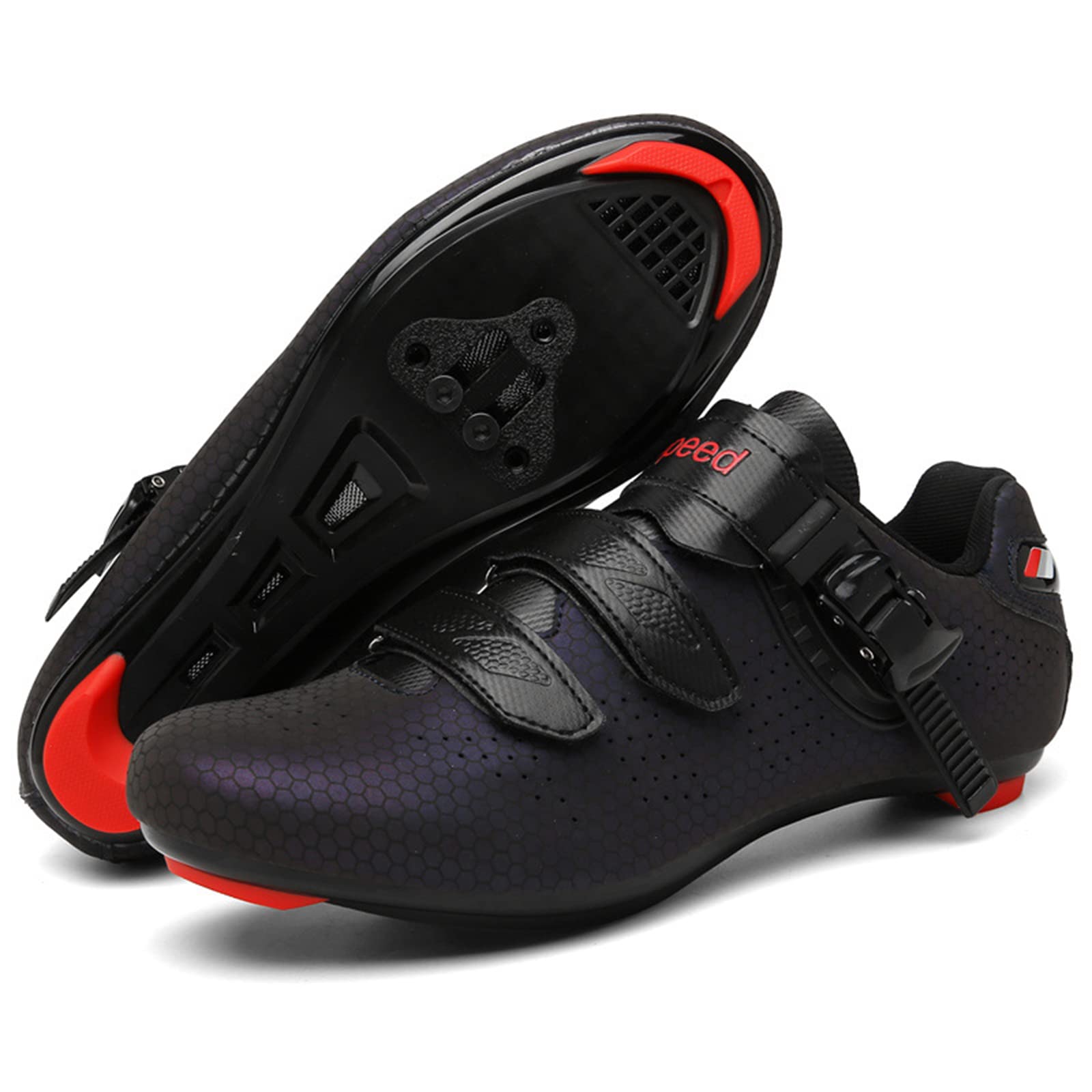 SDEQA Cycling Shoes for Men Women Road SPD Bike Cycling Shoes Indoor Outdoor with Look Delta Cleats Pre-Installed Clip in Pedal with Delta Cleats,Black,11.5