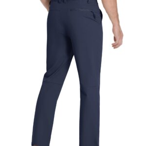 TACVASEN Men's Navy Blue Pants Hiking Pants Water Resistant Golf Pants Stretch Waist Quick Dry Travel Pants Lightweight Work Pants with Zipper Pocket