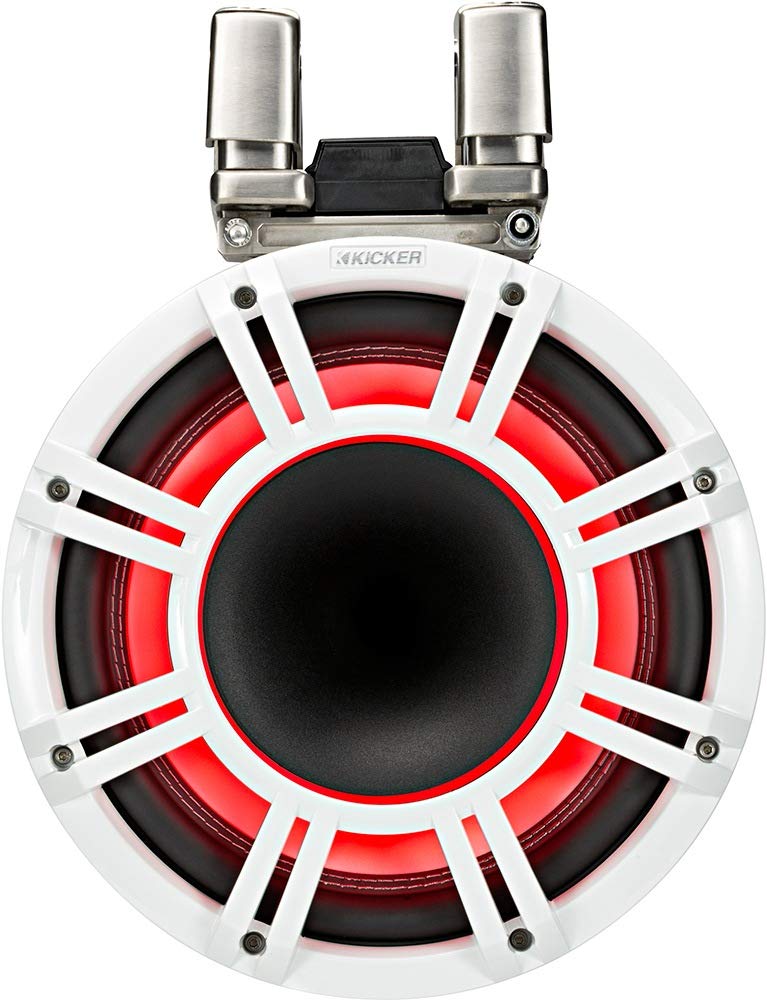 KICKER Speakers and Amp Package 11" Horn-Loaded Tower System (White) and DS18 800W 4-Channel Marine Amplifier