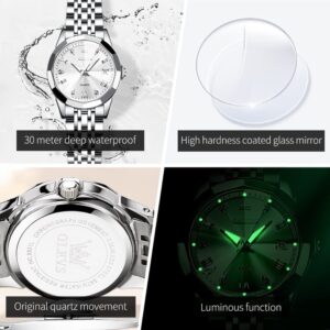 OLEVS Valentine's Day His and Her Couple Watches Fashion Dresse Matching Watches Quartz White Face White Stainless Steel Strap Luminous Waterproof Wrist Watch