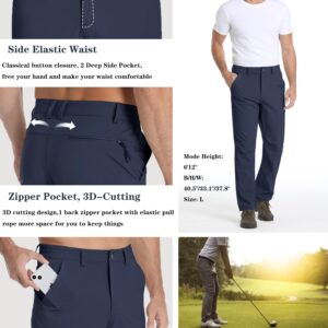 TACVASEN Men's Navy Blue Pants Hiking Pants Water Resistant Golf Pants Stretch Waist Quick Dry Travel Pants Lightweight Work Pants with Zipper Pocket