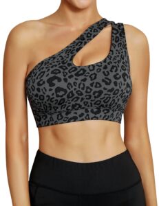 sykooria womens one shoulder sports bras workout yoga bra sexy cute medium support leopard print black s-xxl