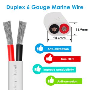 Kimbluth 6 Gauge Duplex Marine Wire Tinned Copper Boat Cable, 10ft 6 AWG Standard USA OFC Oxygen Free Copper Wire for Automotive Boat Speakers Solar Outdoors