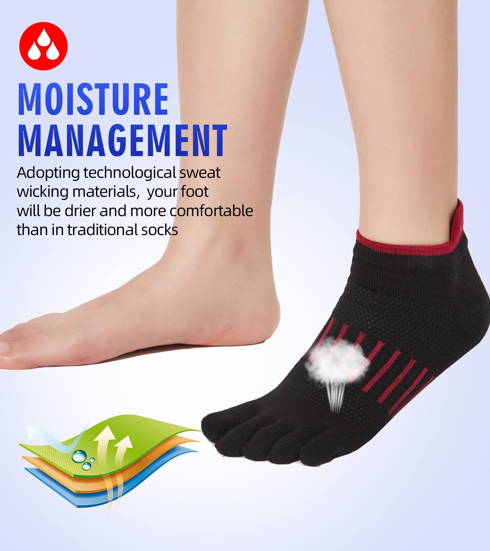 Women Toe Socks Low Cut No Show Wicking 5 Finger Split Cotton Athletic 6 Pack