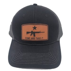 THE PEOPLES BRIGADE Come and Take It Lone Star Leather Patch Series Baseball Trucker Hat (Black)