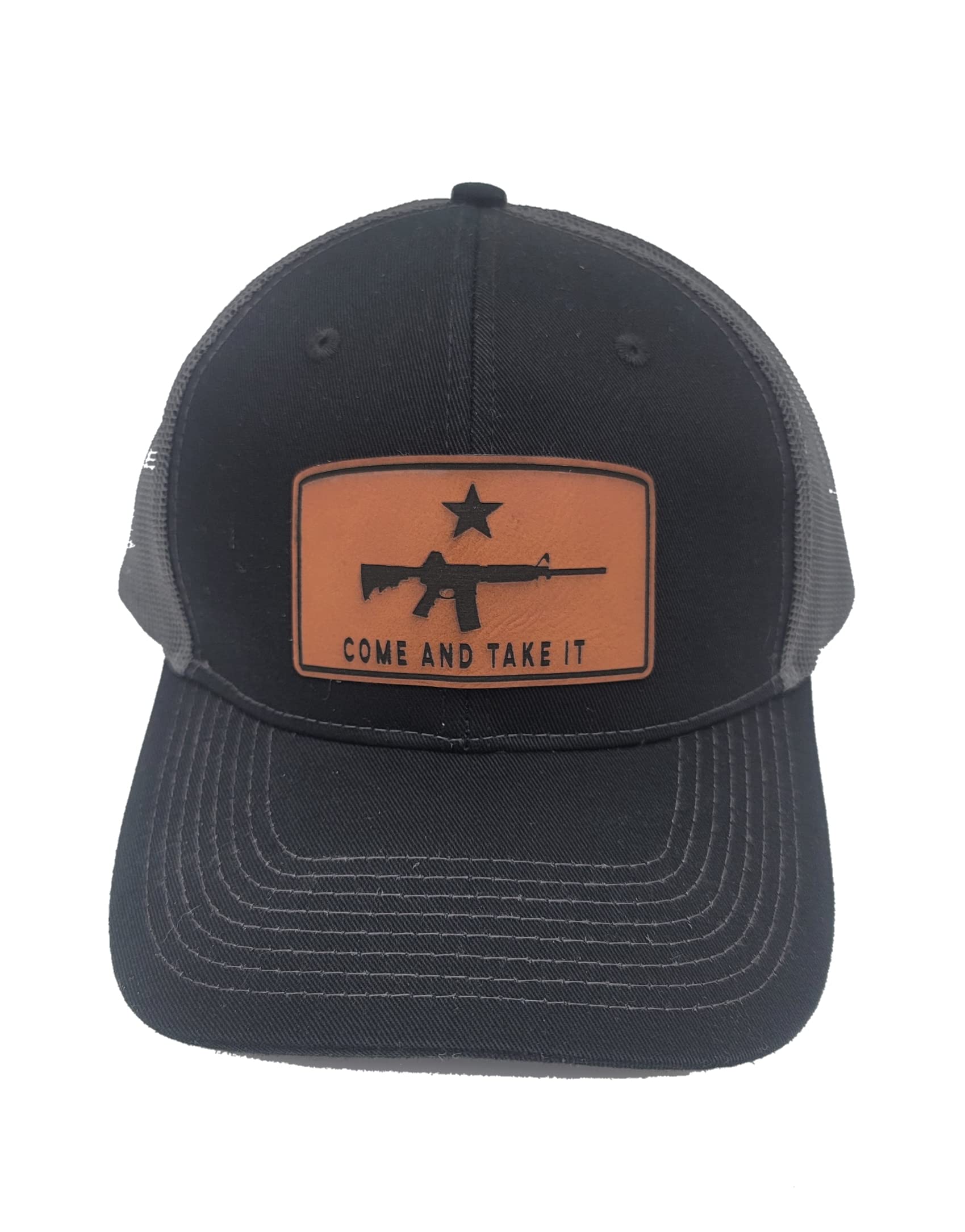 THE PEOPLES BRIGADE Come and Take It Lone Star Leather Patch Series Baseball Trucker Hat (Black)