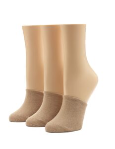 hue women's cotton toe topper 3 pack, cream, one size