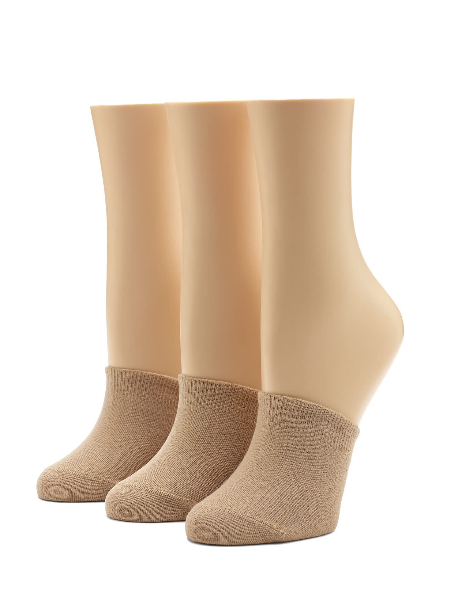 HUE Women's Cotton Toe Topper 3 Pack, Cream, One Size