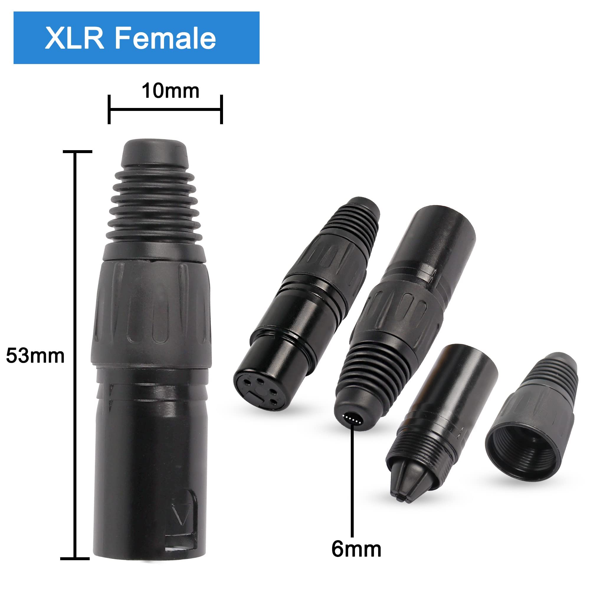 XMSJSIY 4 Pin XLR Female Plugs Connectors, 4 Pin XLR-F Plug Audio Mic Microphone Connector,XLR Cable Ends Replacement F-Plug Audio Socket-4PCS