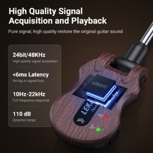 LEKATO Wireless Guitar System 5.8 Wireless Guitar Transmitter Receiver Rechargeable Audio Wireless Transmitter Receiver 4 Channels Transmission Range for Electric Guitar Bass (Grain)