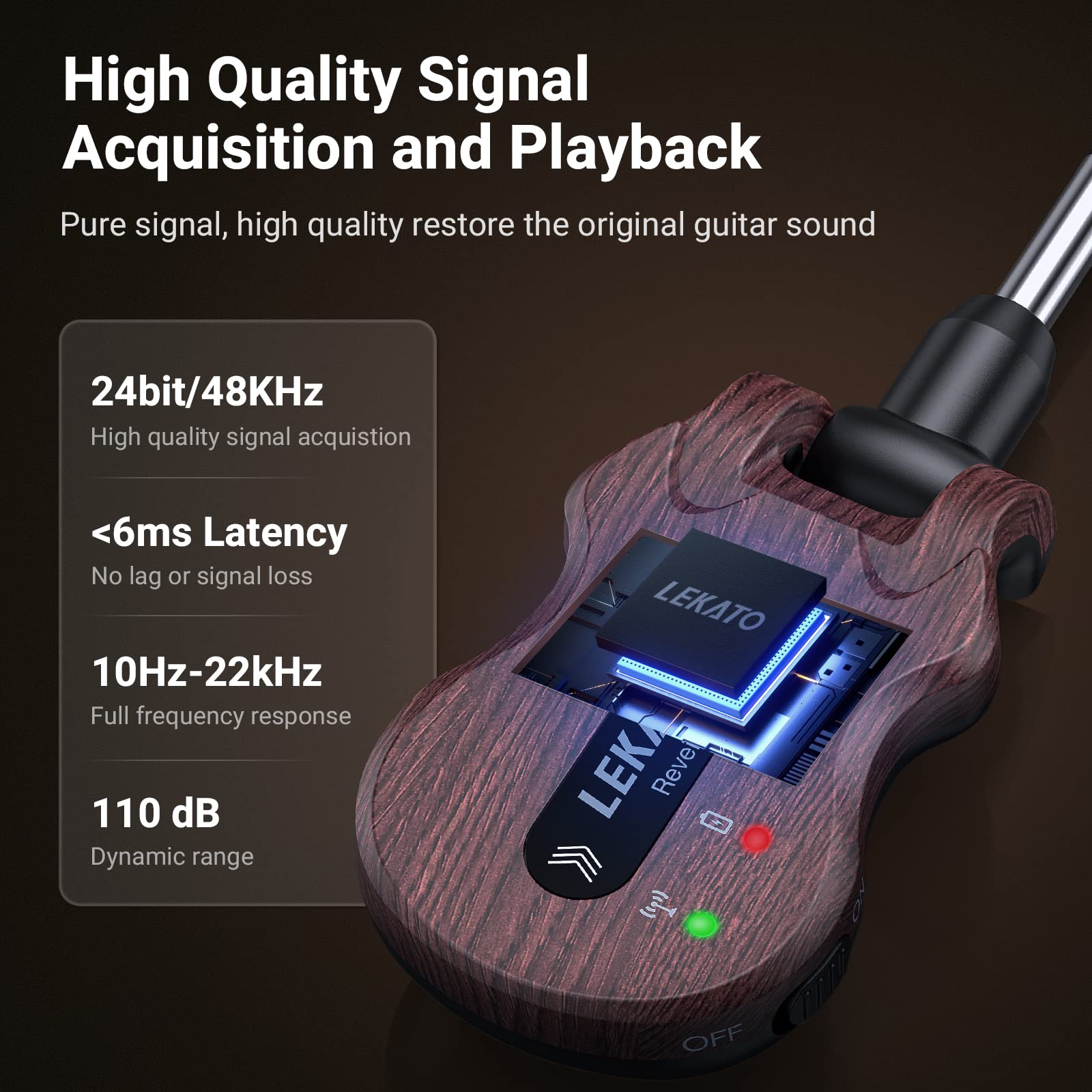 LEKATO Wireless Guitar System 5.8 Wireless Guitar Transmitter Receiver Rechargeable Audio Wireless Transmitter Receiver 4 Channels Transmission Range for Electric Guitar Bass (Grain)