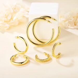 UnicoRing Chunky Gold Hoop Earrings for Women 14K Real Gold Plated Lightweight Twist Small Hoops Hypoallergenic Cute Jewelry(25mm)