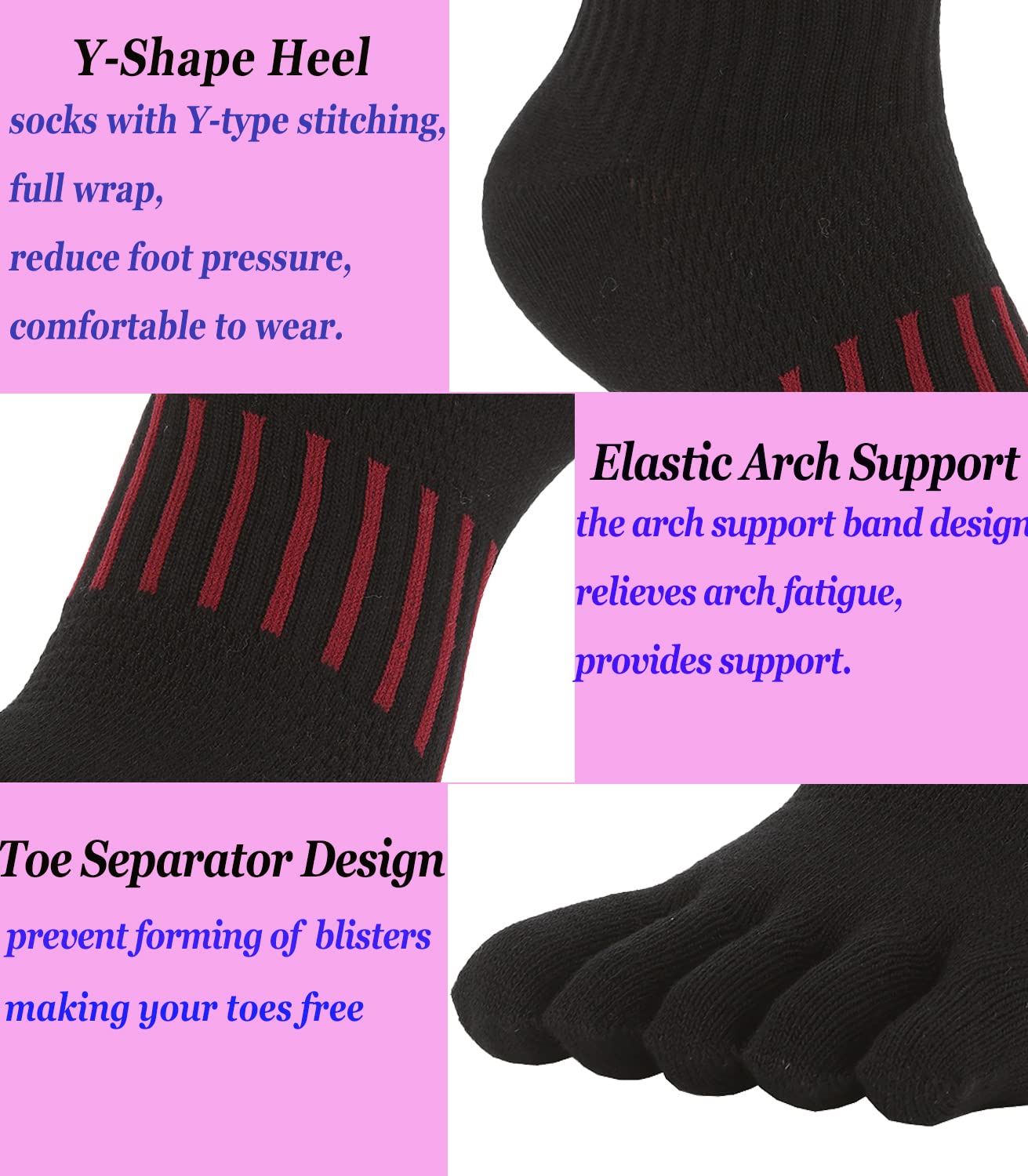 Women Toe Socks Low Cut No Show Wicking 5 Finger Split Cotton Athletic 6 Pack