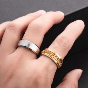 LOAYHOAY 15PCS Stainless Steel Band Rings for Men Women Fidget Rings for Anxiety Engagement Wedding Promise Rings Set Size9