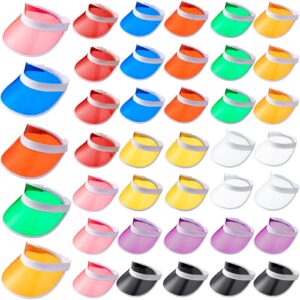 vabean 40 pack plastic sun visor hats women pvc colorful clear uv protection cap unisex colored poker hat for tennis party sports football golf outdoor activities, 10 colors