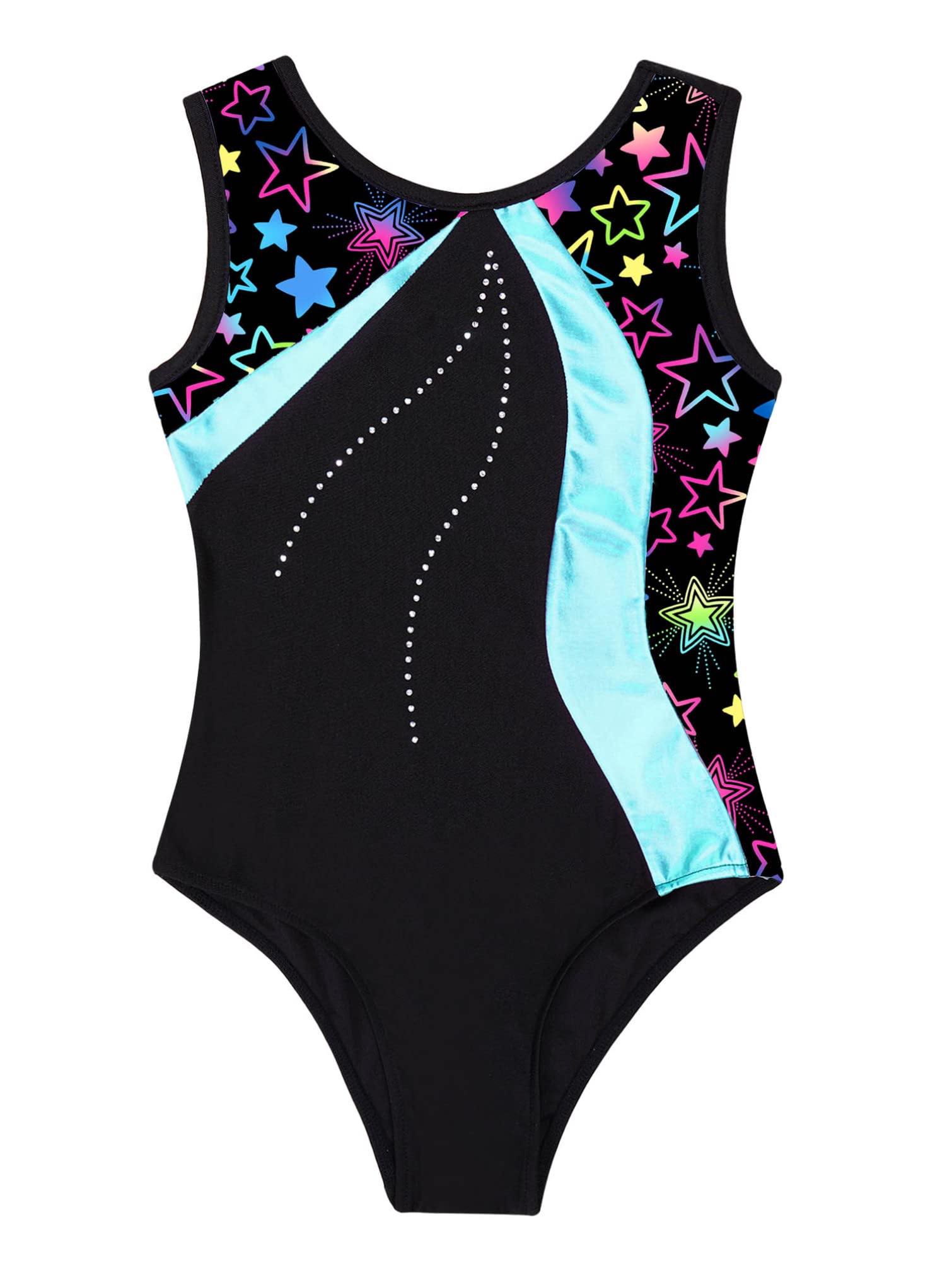 Fldy Gymnastic Leotards for Girls Kids Sparkly Diamond Tank Top Leotard Ballet Dance One Piece Outfit Cyan 6