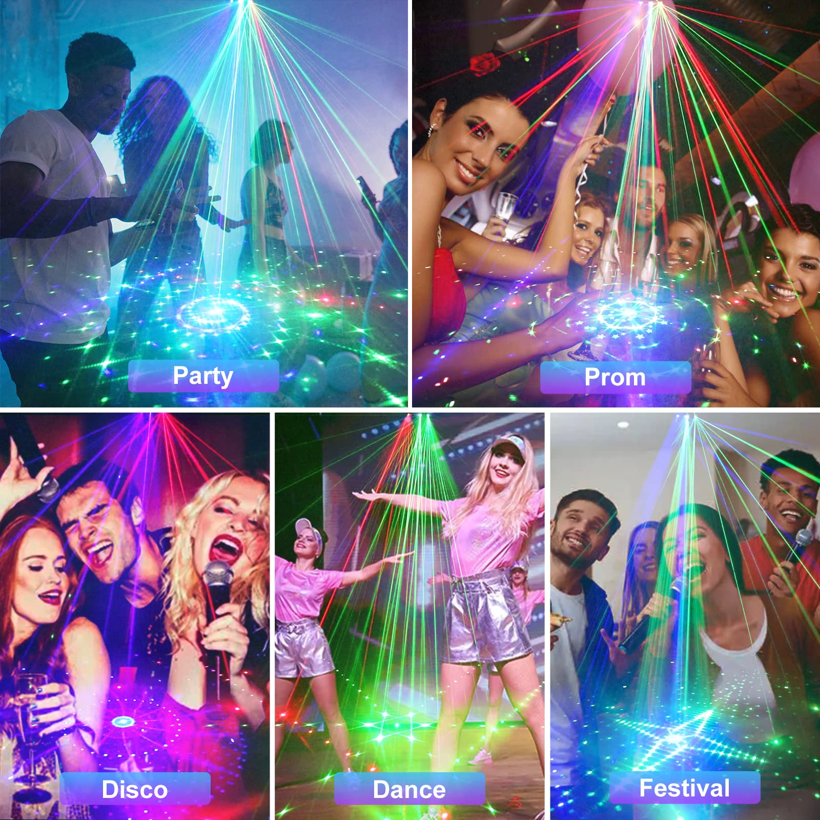 WUZSTAR DJ Party Lights,21 Lens RGB UV Disco Strobe Light Indoor Support DMX 512 Ravelight with Remote Control for Home Parties Karaoke Birthday Wedding Bar