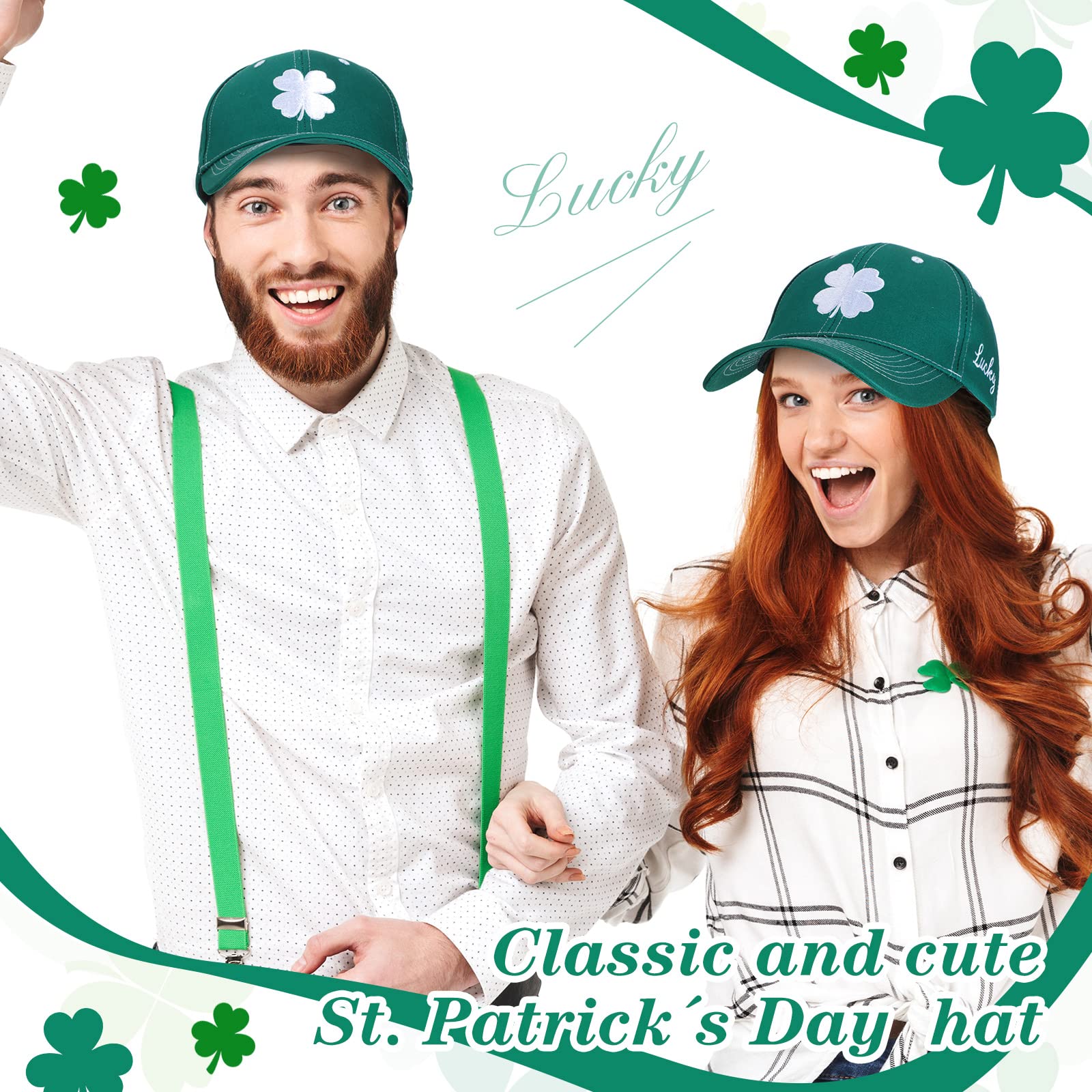 4 Pcs St. Patrick's Day Baseball Hat Shamrock Baseball Cap Irish Hat Clover Embroidered Hat Irish Gifts for Men Women (Green)