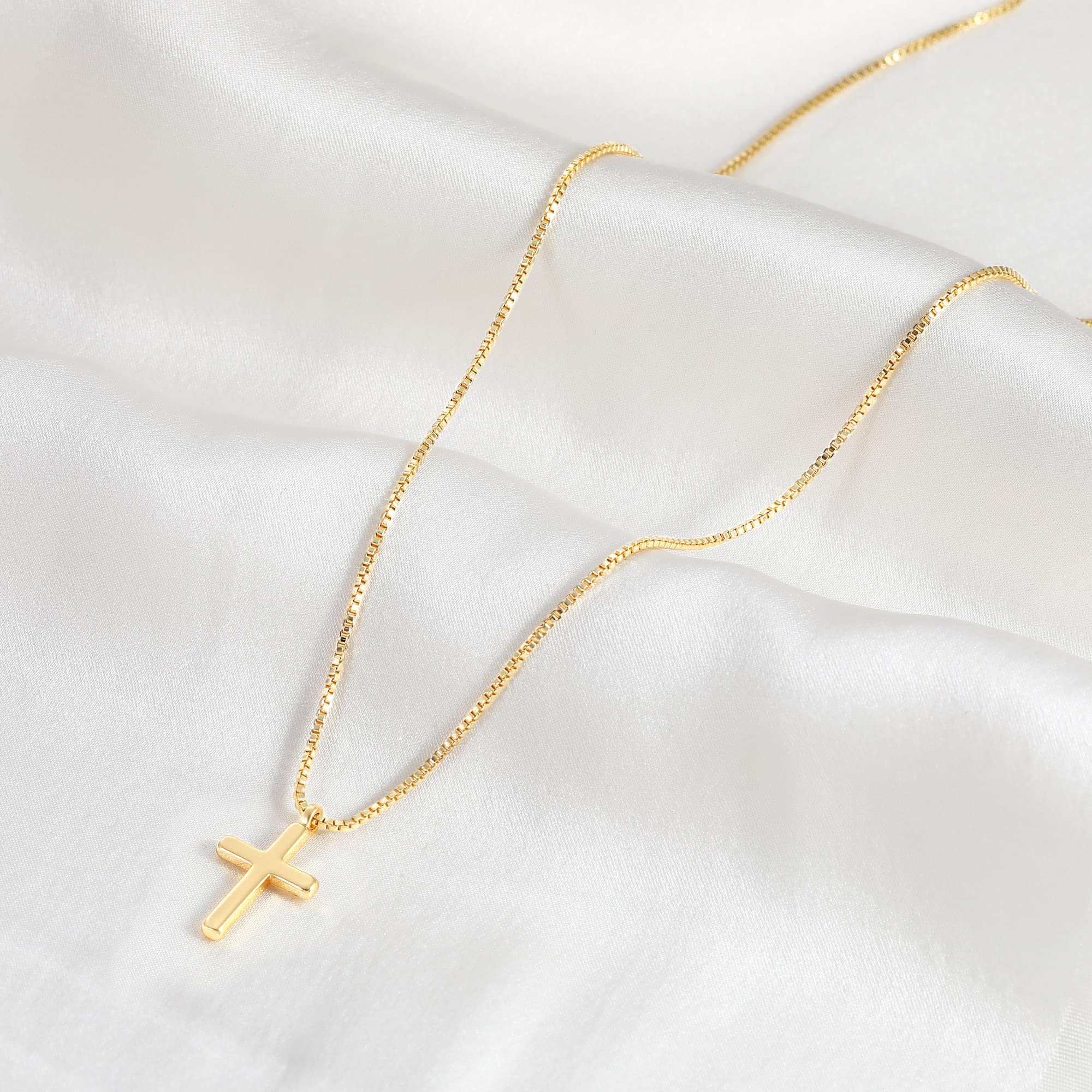 DEARMAY Dainty Gold Cross Necklaces for Women, 14K Gold Cross Necklace for Women Simple Small Gold Cross Pendant Necklace Thin Chain Choker Necklaces Jewelry for Women Gift