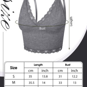 4 Pcs Women's Sleeveless Cami Crop Top Camisole Lace Trim V Neck Spaghetti Strap Tank Tops for Women Girl Ribbed Rave Clothes (Black, White, Light Gray, Dark Gray, Small)