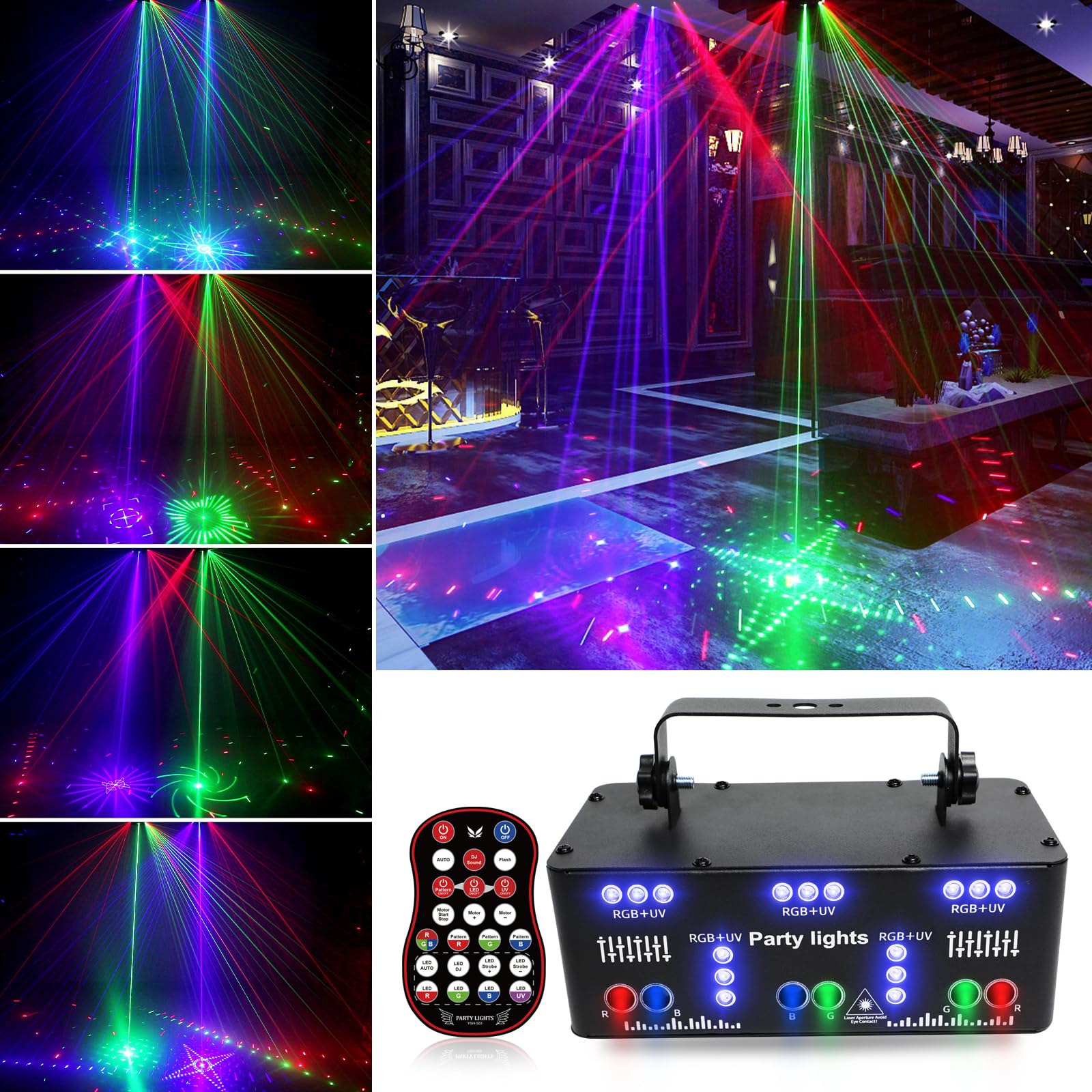 WUZSTAR DJ Party Lights,21 Lens RGB UV Disco Strobe Light Indoor Support DMX 512 Ravelight with Remote Control for Home Parties Karaoke Birthday Wedding Bar