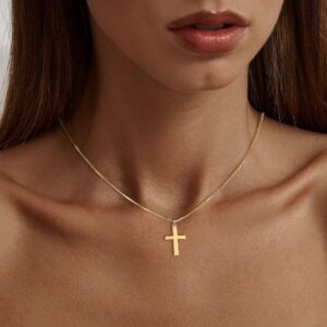 DEARMAY Dainty Gold Cross Necklaces for Women, 14K Gold Cross Necklace for Women Simple Small Gold Cross Pendant Necklace Thin Chain Choker Necklaces Jewelry for Women Gift