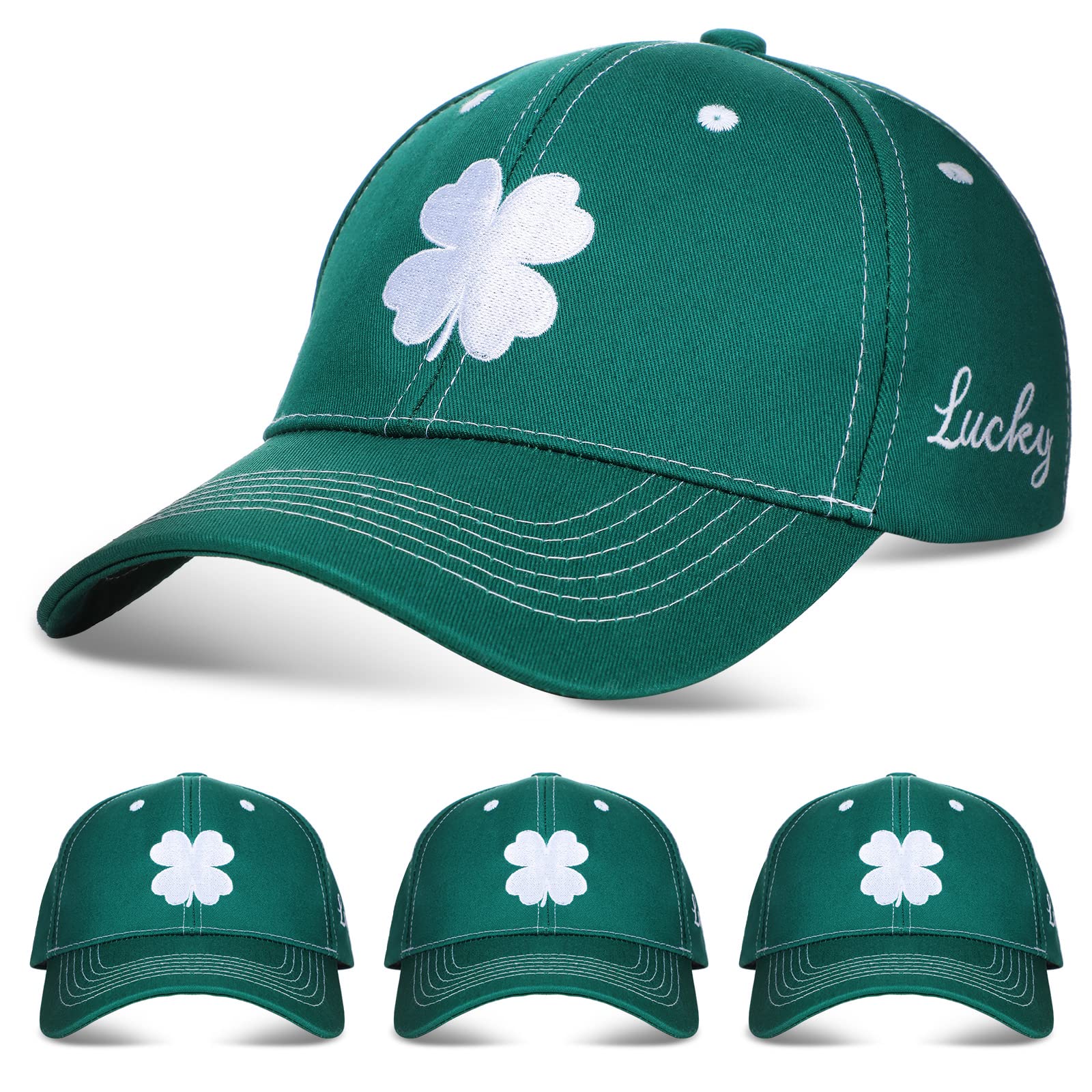 4 Pcs St. Patrick's Day Baseball Hat Shamrock Baseball Cap Irish Hat Clover Embroidered Hat Irish Gifts for Men Women (Green)