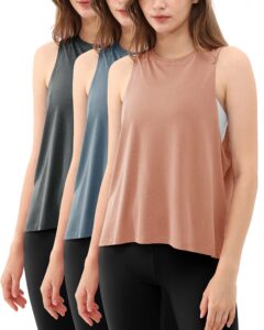 ododos 3-pack loose tank tops for women sleeveless casual athletic workout yoga shirts, crepe pink, dark blue, dark grey, x-large