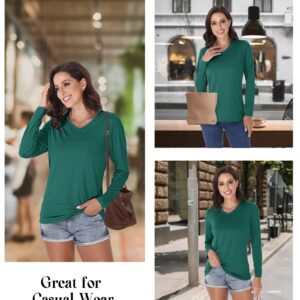 Workout Tops for Women Athletic Shirts & Tees Long Sleeve V Neck T Shirts Quick Dry Performance Shirt for Women Emerald Green