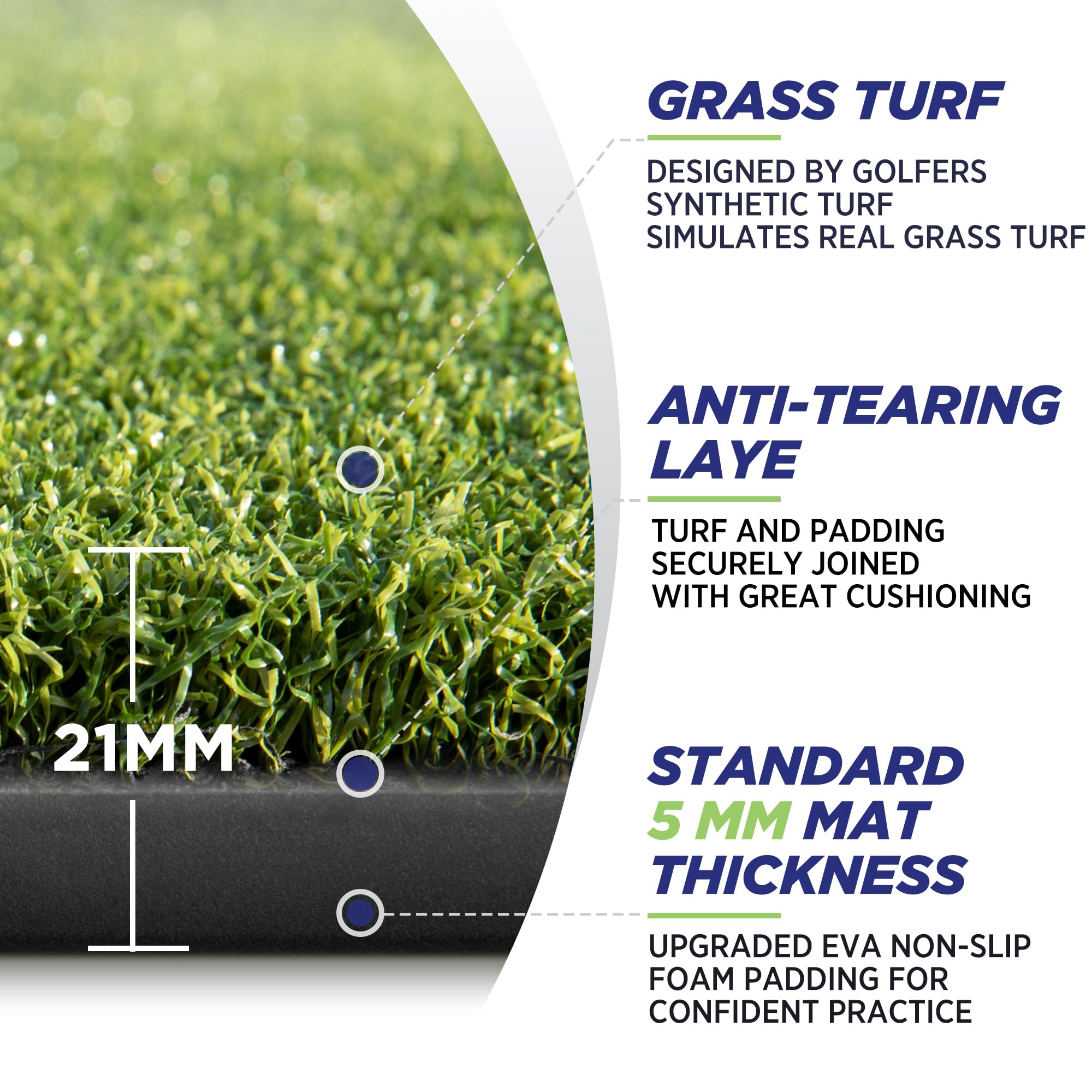 Golfguru Golf Mat, 5x4ft 21mm Artificial Turf Golf Hitting Mats Practice with 10 Golf Balls, 9 Golf Tees, Golf Hitting Practice Mat for Backyard Driving Chipping Indoor Outdoor