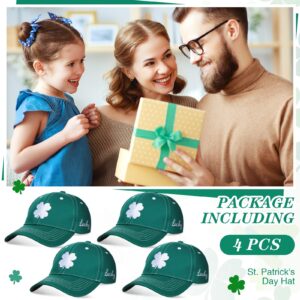 4 Pcs St. Patrick's Day Baseball Hat Shamrock Baseball Cap Irish Hat Clover Embroidered Hat Irish Gifts for Men Women (Green)