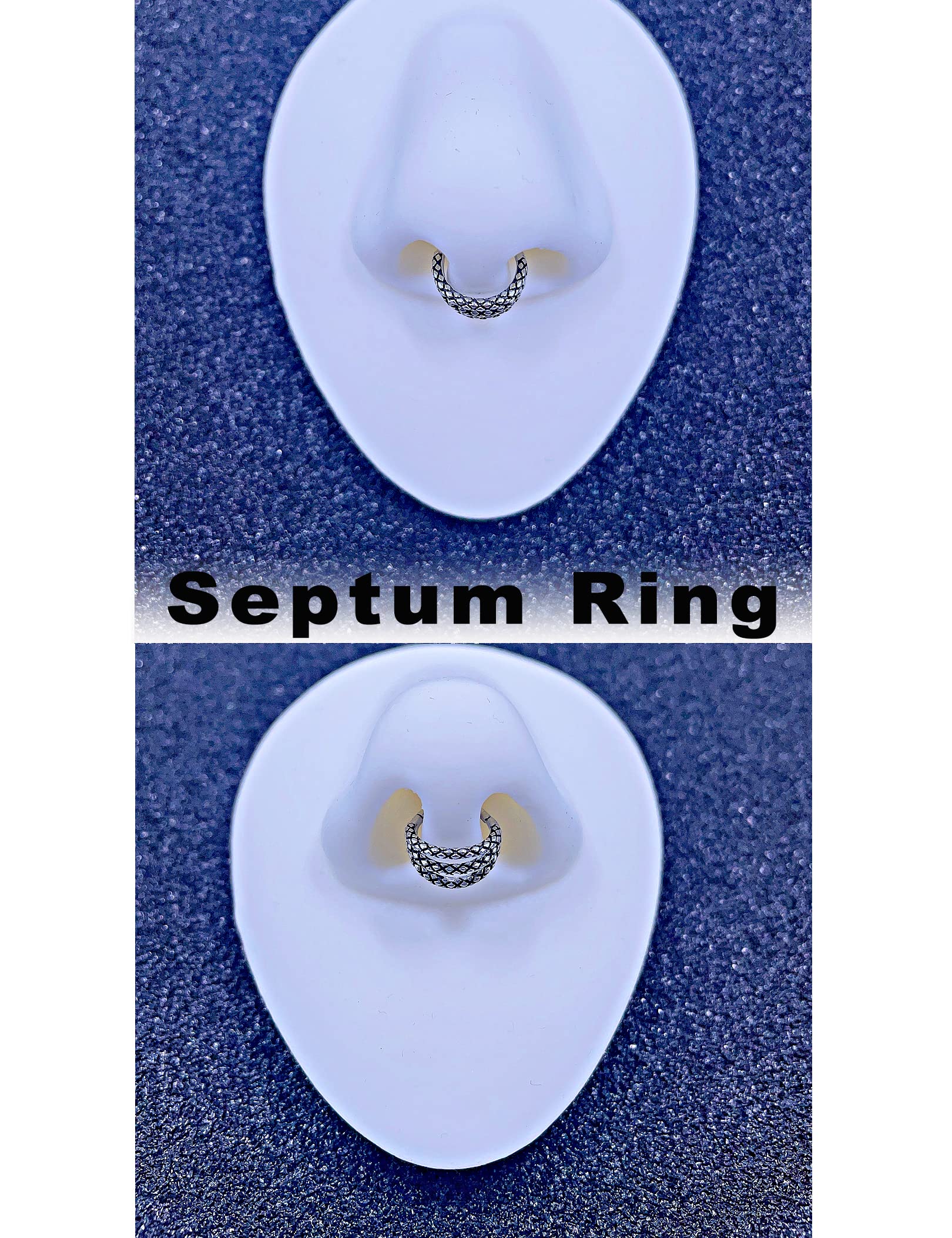 16G 8mm Silver Nose Rings Lip Septum Clicker Triple Open Stack Conch Daith Piercing Jewelry Snake Skin Cartilage Earring Hoop 316L Surgical Steel Conch Daith Helix Rook Lobe Earring Black Hoop Earring