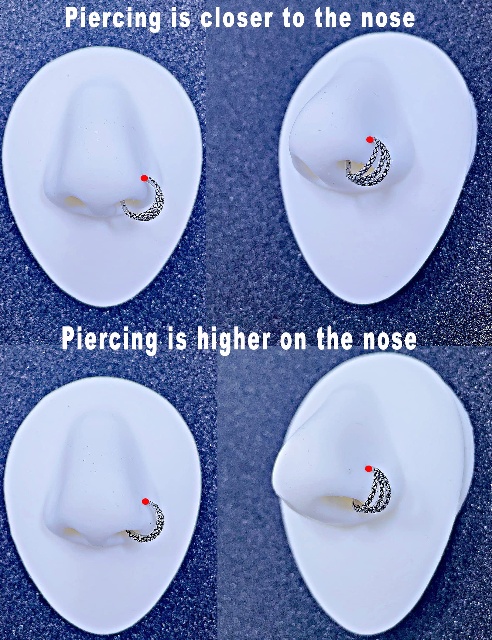 16G 8mm Silver Nose Rings Lip Septum Clicker Triple Open Stack Conch Daith Piercing Jewelry Snake Skin Cartilage Earring Hoop 316L Surgical Steel Conch Daith Helix Rook Lobe Earring Black Hoop Earring