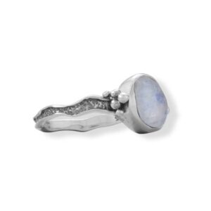 Rainbow moonstone natural gemstone 925 solid sterling silver ring (7.5)