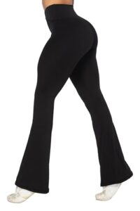 sunzel flare leggings, crossover yoga pants with tummy control, high waisted and wide leg, no front seam black small 30" inseam