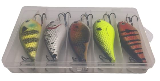 PEK Outdoors 5 Pack Super Square Bill Bass Crankbait Kit - Hard Fishing Lure Shallow Dive 2 to 6 Feet - for Bass, Pike, Walleye, and Other Fish