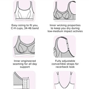 Curvy Couture Plus Size Women Support Bust, Perfect Workout, High Impact Sports Bra, Charcoal Melange, 4X-Large