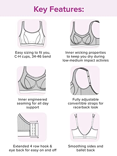 Curvy Couture Plus Size Women Support Bust, Perfect Workout, High Impact Sports Bra, Charcoal Melange, 4X-Large