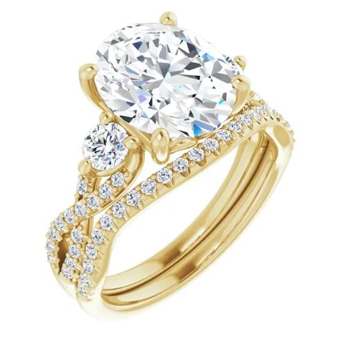 Moissanite World 3 CT Oval Moissanite Engagement Ring Colorless VVS1 10K 14K 18K Yellow Gold & 925 Sterling Silver Solitaire Anniversary Bridal Ring Set Valentine Gift for Her