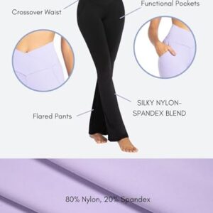 Sunzel Flare Leggings for Women with Pockets, Crossover Yoga Pants with Tummy Control, High Waisted and Wide Leg 30" Inseam Black Medium