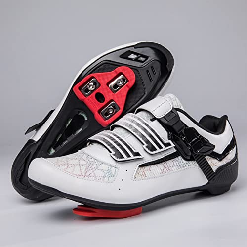 SDEQA Mens Womens Cycling Shoes Road SPD Bike Cycling Shoes Compatible with Peloton Bike SPD & Look ARC Delta for Indoor Outdoor,White,6