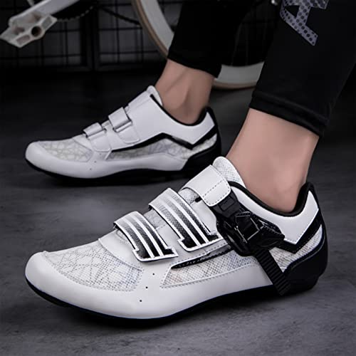 SDEQA Mens Womens Cycling Shoes Road SPD Bike Cycling Shoes Compatible with Peloton Bike SPD & Look ARC Delta for Indoor Outdoor,White,6