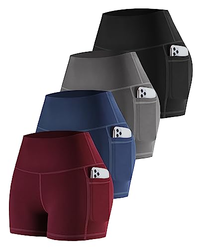 CHRLEISURE Spandex Yoga Biker Shorts with Pockets for Women, 3'' / 5'' / 8'' Workout Booty Shorts(3'' Black,Gray,Navy,Burgundy, S)