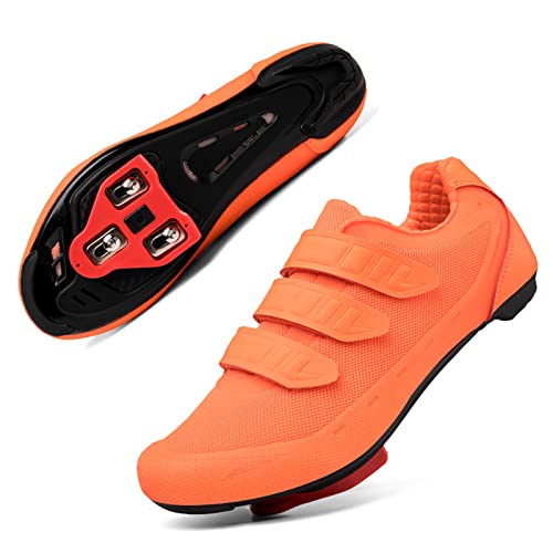 SDEQA Bike Cycling Shoes for Men & Women Indoor Outdoor Compatible with Shimano SPD & Look Delta Breathable Non-Slip,Orange,10