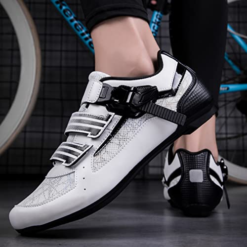 SDEQA Mens Womens Cycling Shoes Road SPD Bike Cycling Shoes Compatible with Peloton Bike SPD & Look ARC Delta for Indoor Outdoor,White,6